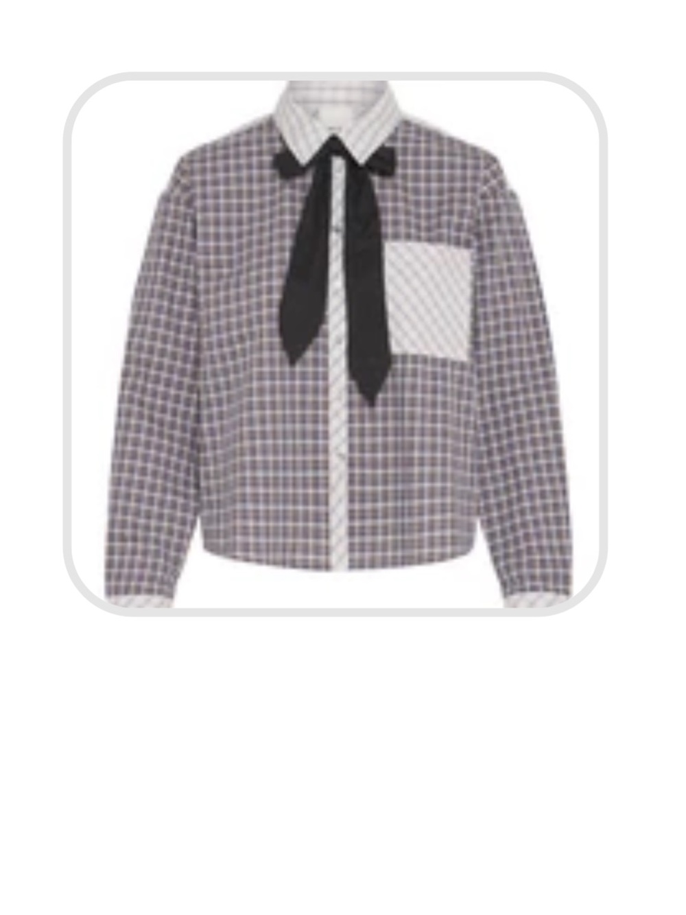 NWOT ICHI Plaid Shirt with Bow Tie - Black/White